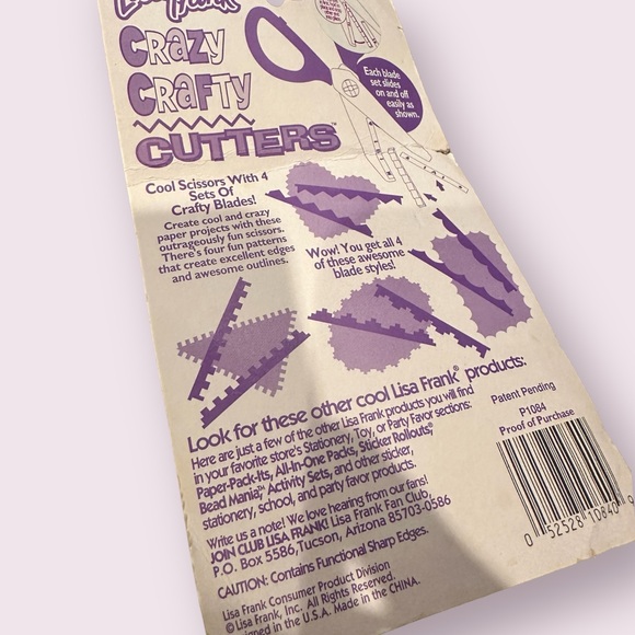 New In Package Vtg Lisa Frank Scissors Crazy Crafty Cutters 4 Blades Scissors - Picture 8 of 8